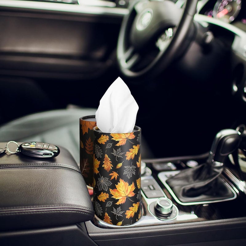 Fourluoo 12 Pack Fall Maple Leaf Tissue Boxes for Car Cylinder Bulk Autumn Round Cylinder Holder with 3 Ply Facial Tissues for Thanksgiving Day Travel Home Bathroom Office Accessories - Image 2